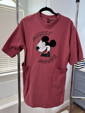 Mickey Mouse Short Sleeve Oversized Pocket Tee Dress - Dusty Rose